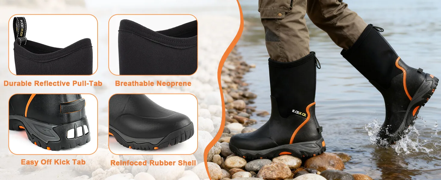 mid calf rubber boots features