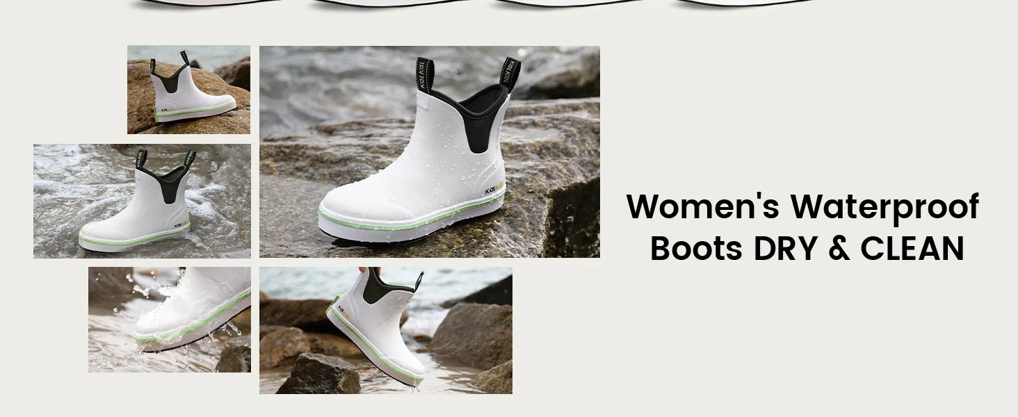 features of Kalkal waterproof rubber ankle boots to keep dry and comfortable all day