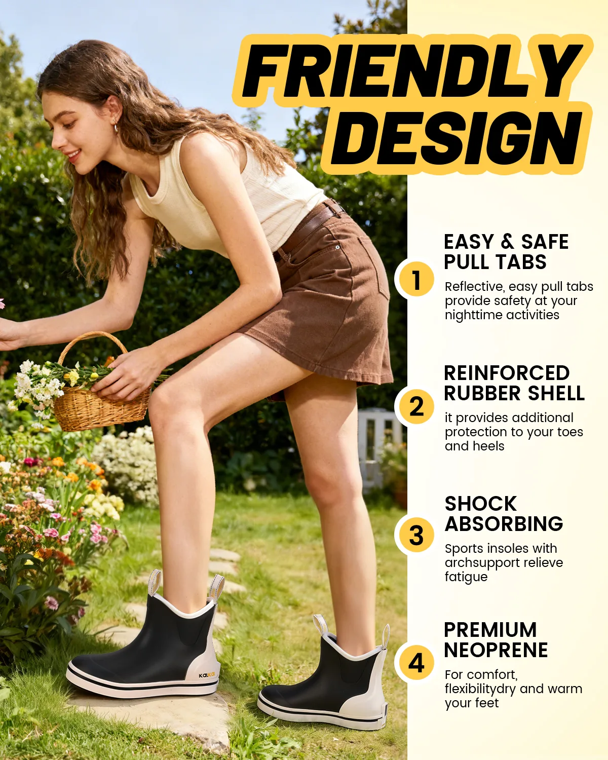 womens rubber boots for gardening Woman doing garden work in short waterproof deck boots