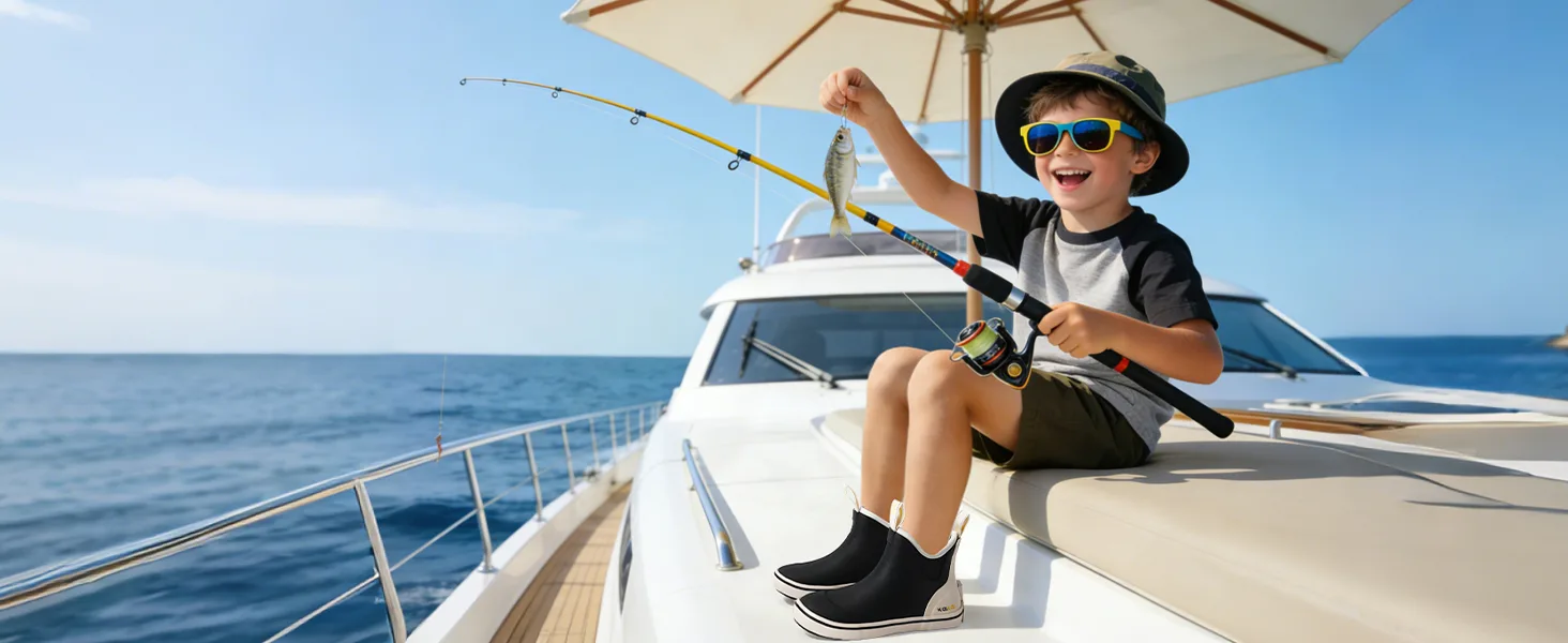 boys deck boots, perfect for fishing on a boat, anti-slip and safe