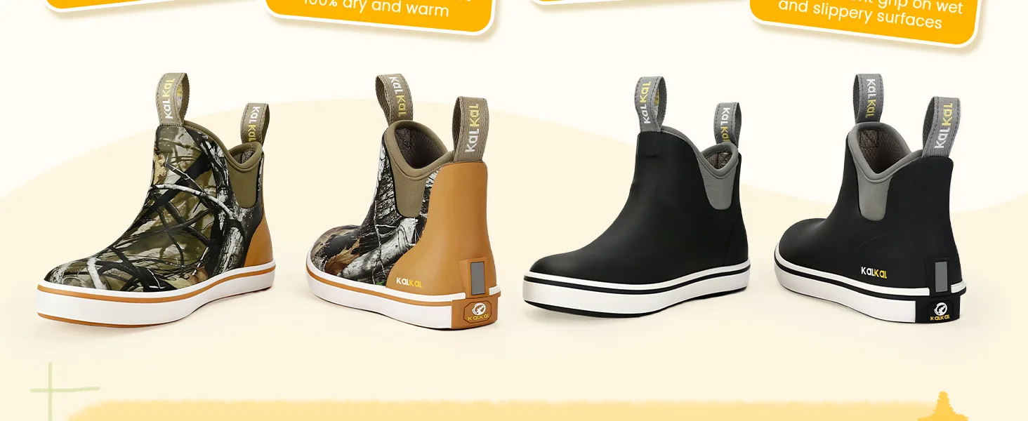 fishing boots for kids in camo, black color design