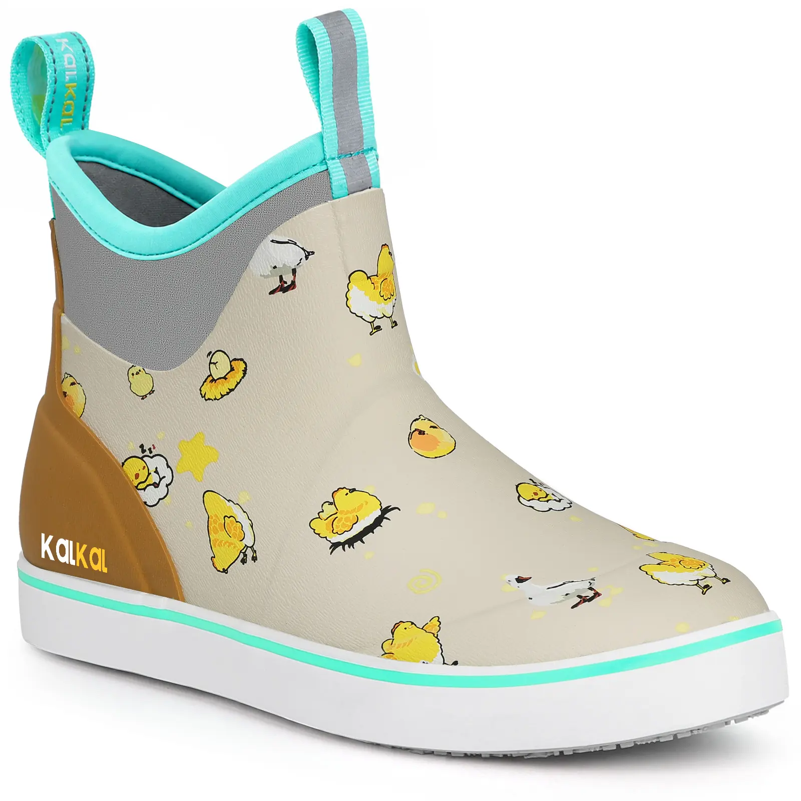 Kalkal women's deck boots with chicken print