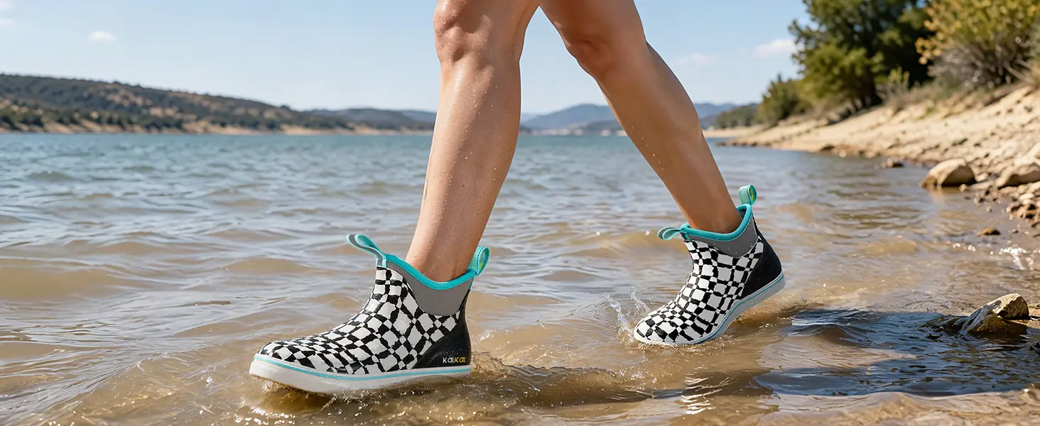 stylish waterproof ankle boots for girls in classic houndstooth design