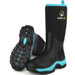 women's tall farm boots in black and blue color, waterproof and anti-slip, best for farm work