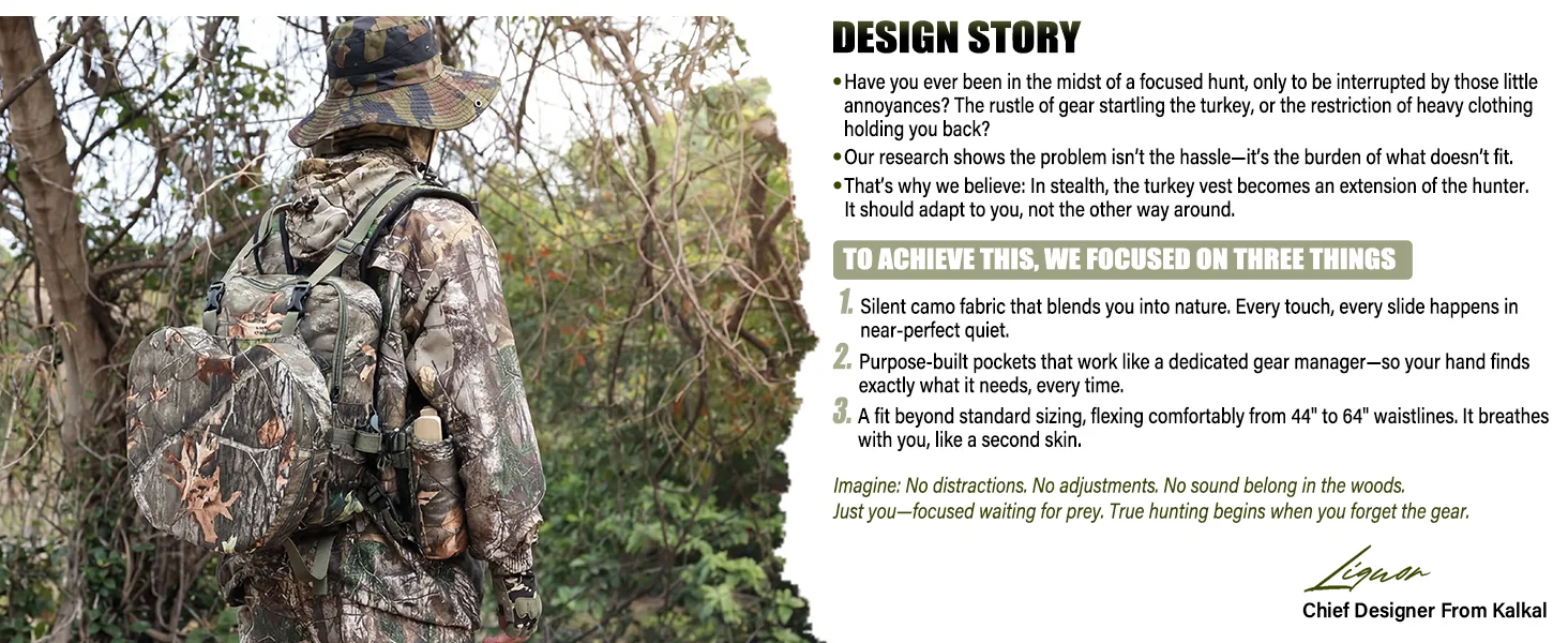 story about why kalkal designed this backpack-style turkey hunting vest