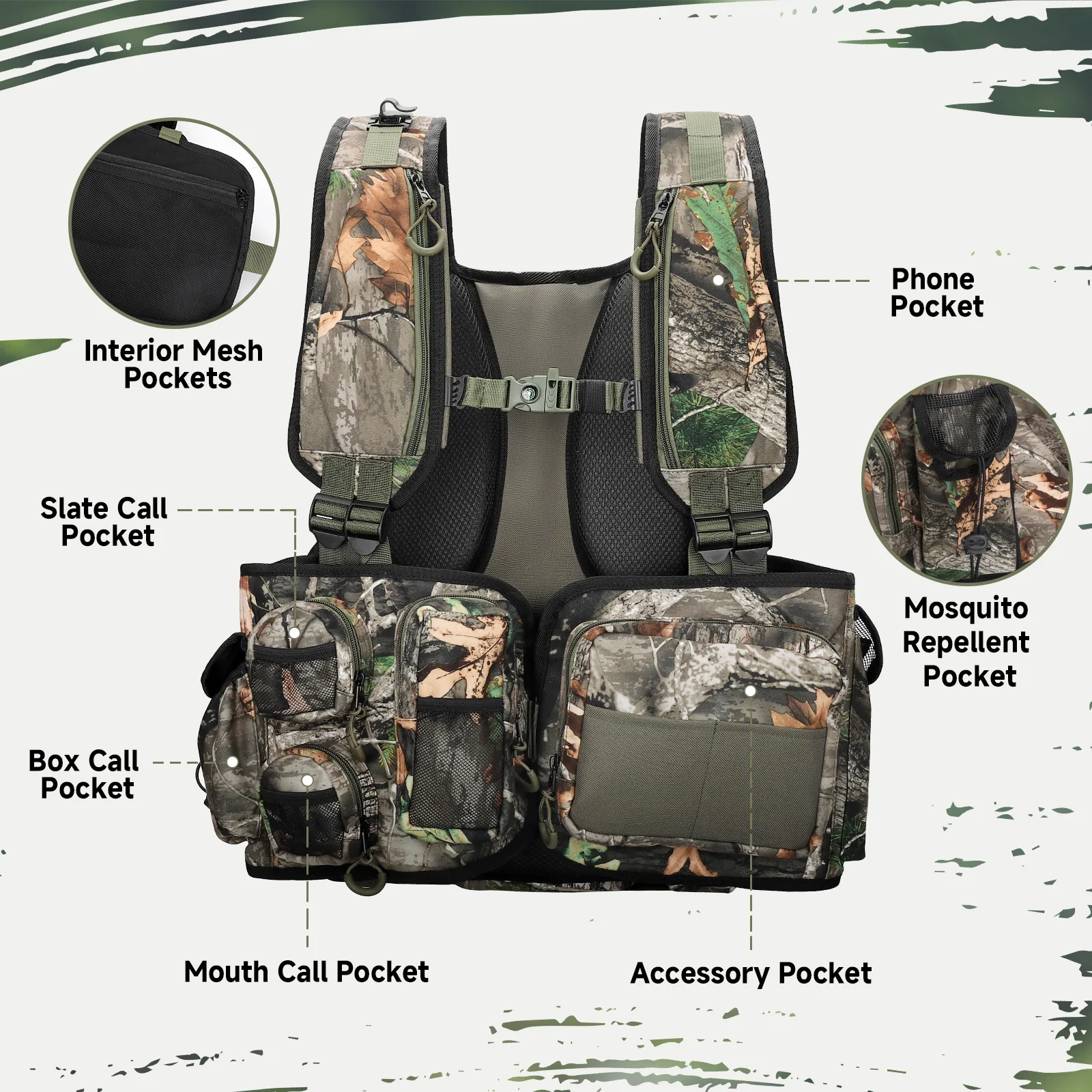 front view showing multi-pockets on the turkey vest