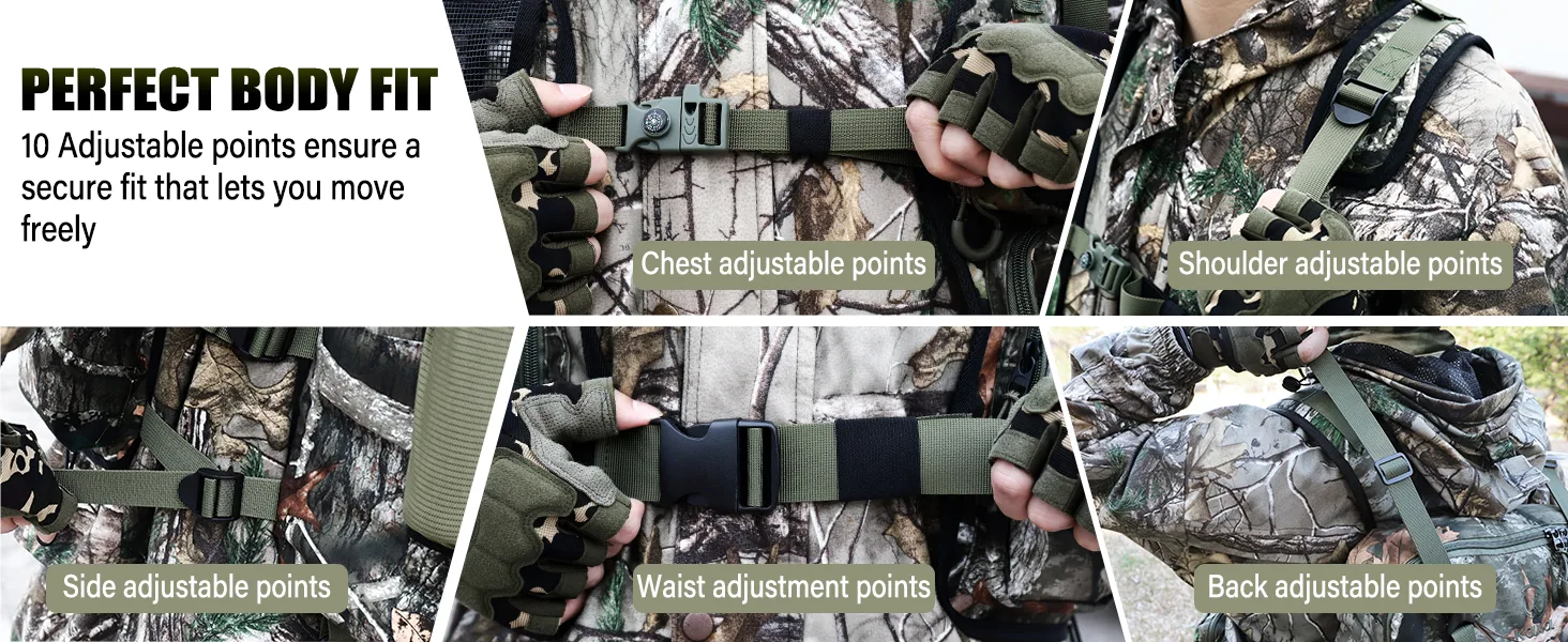turkey hunting vest with different adjustable straps to ensure a perfect fit to any hunter