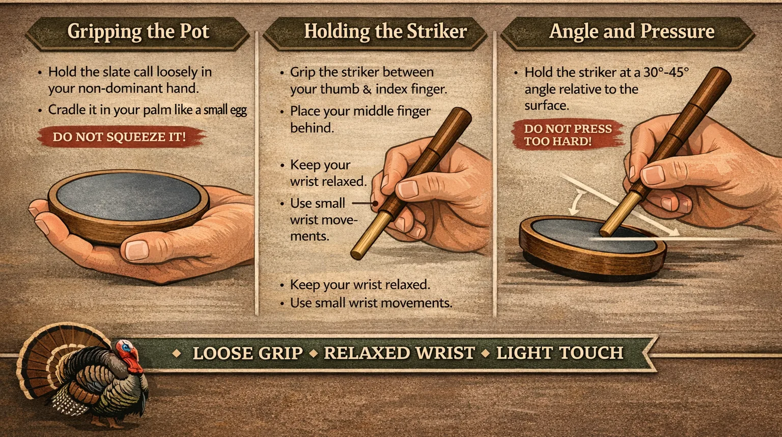 instruction on holding and using a slate call