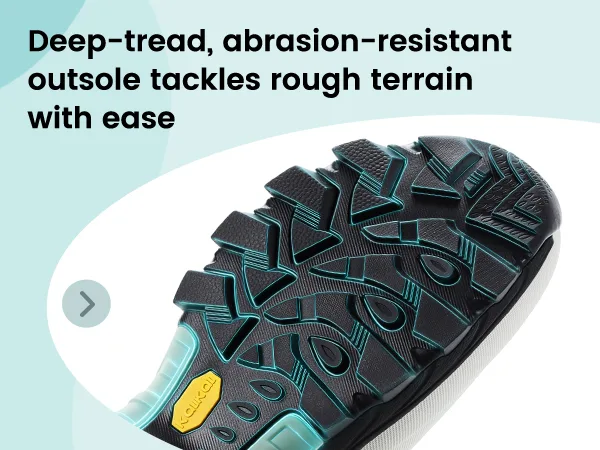 anti slip rubber outsole with deep tread for grip on wet and muddy surfaces
