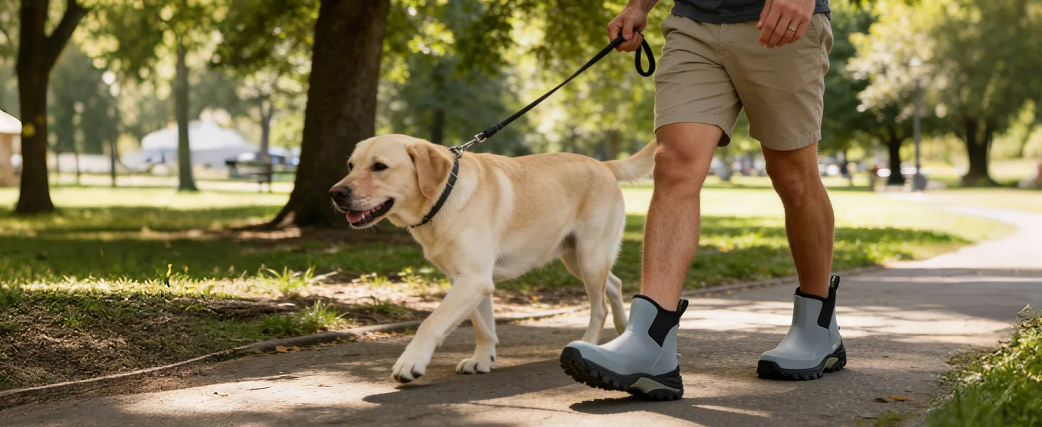 Lightweight and comfortable rubber boots used for a daily dog walk on any terrain