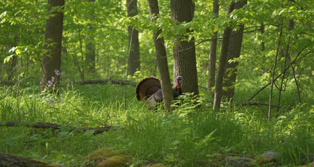 a turkey in the woods during late spring season