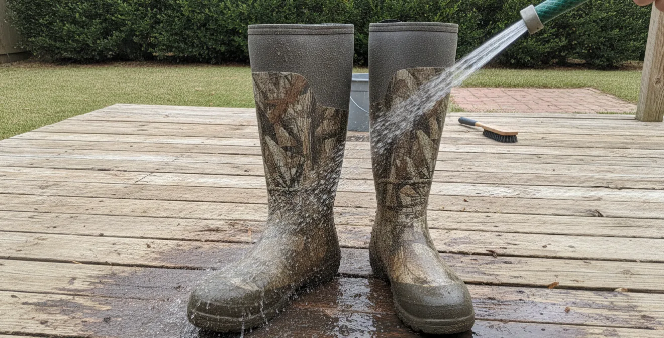 rinse waterproof hunting boots with a garden hose