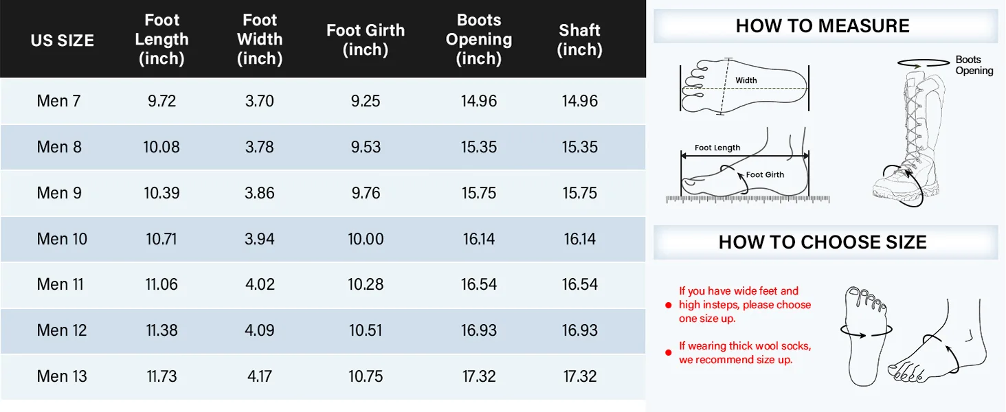 Kalkal snake hunting boots size chart for model KK121