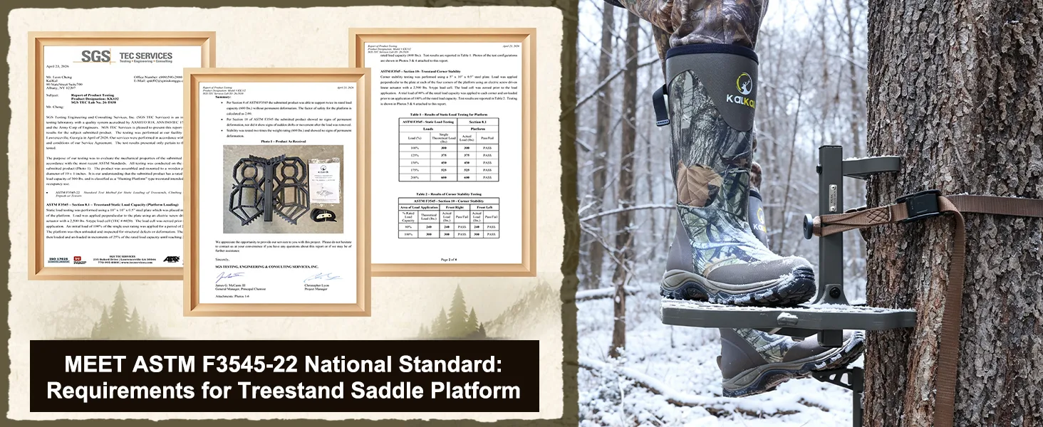 ASTM Certified for hunting saddle platform for strength and durability
