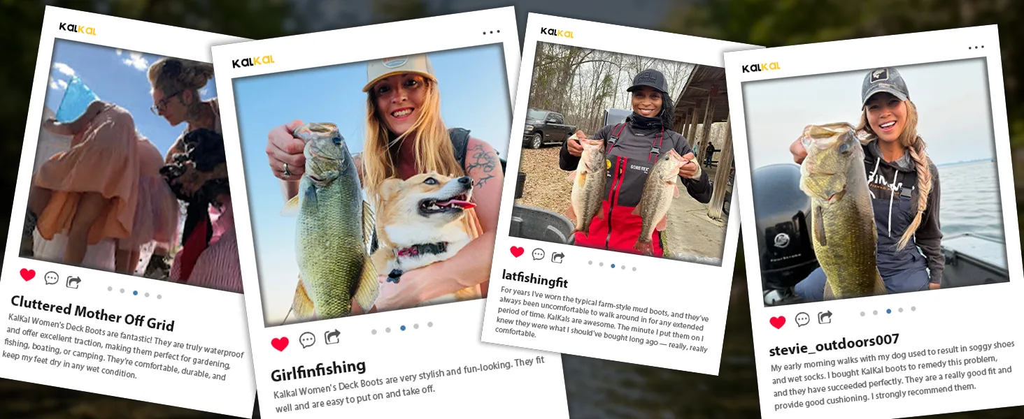 Customer review photo wearing Kalkal women's fishing rain boots