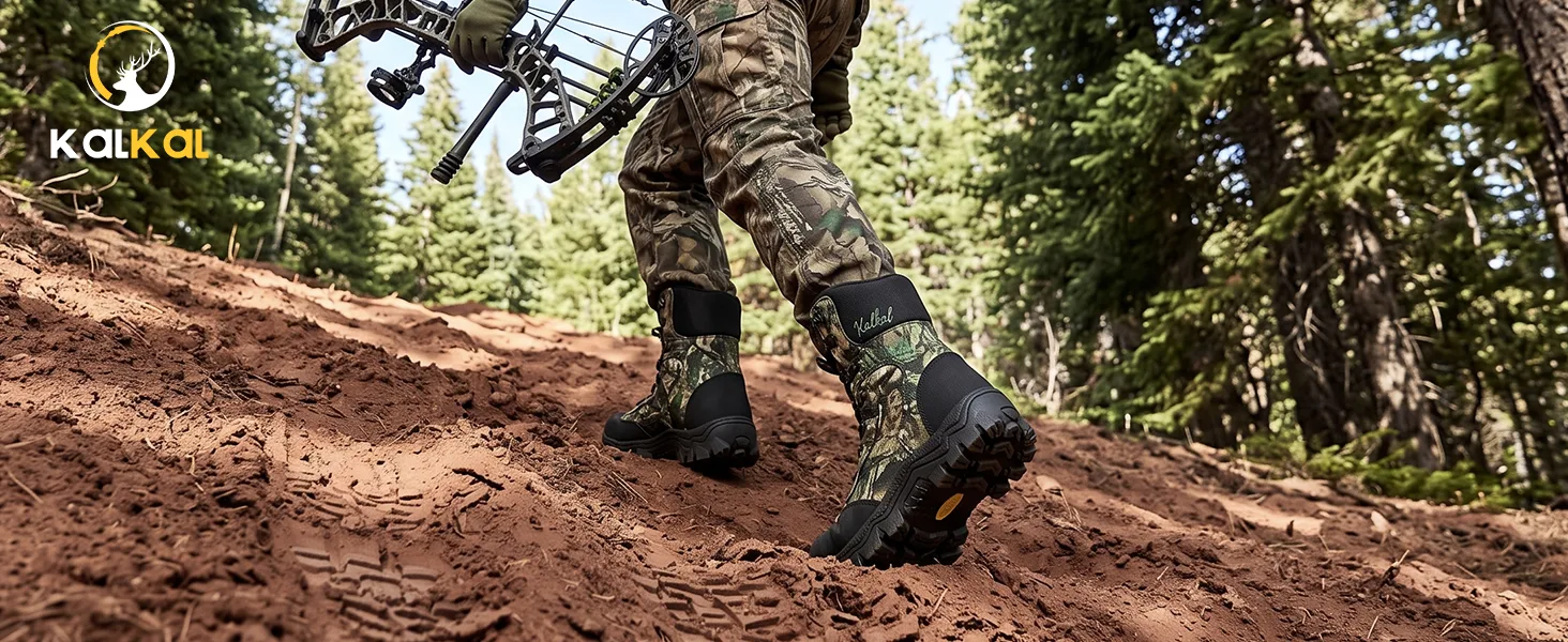 Hunting boots with durable outsole for muddy trails and uneven ground
