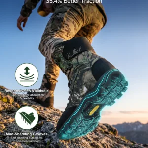 Hunter wearing lightweight hunting boots on a steep hillside with dependable traction