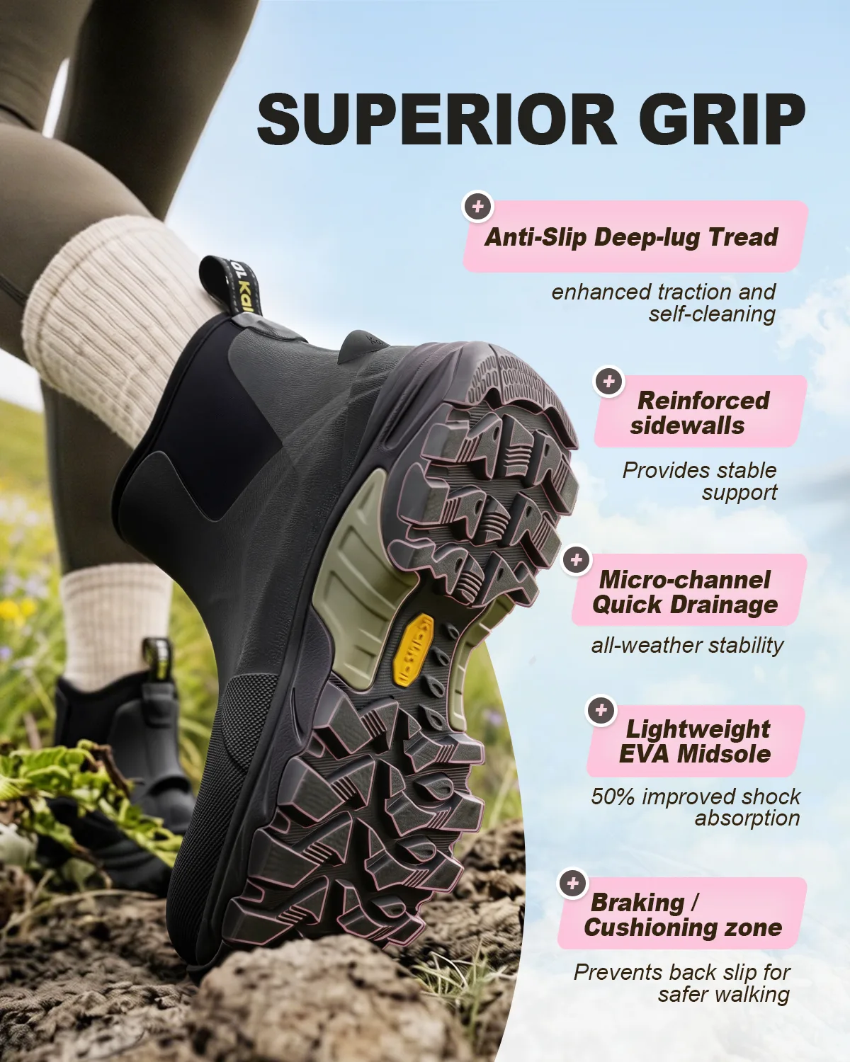 ladies rubber boots high traction