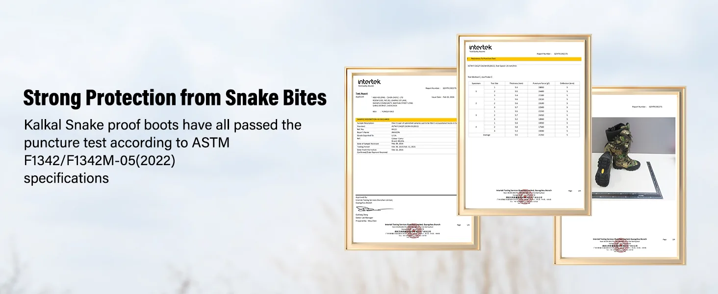 Laboratory testing showing the puncture resistance of the snakeproof upper