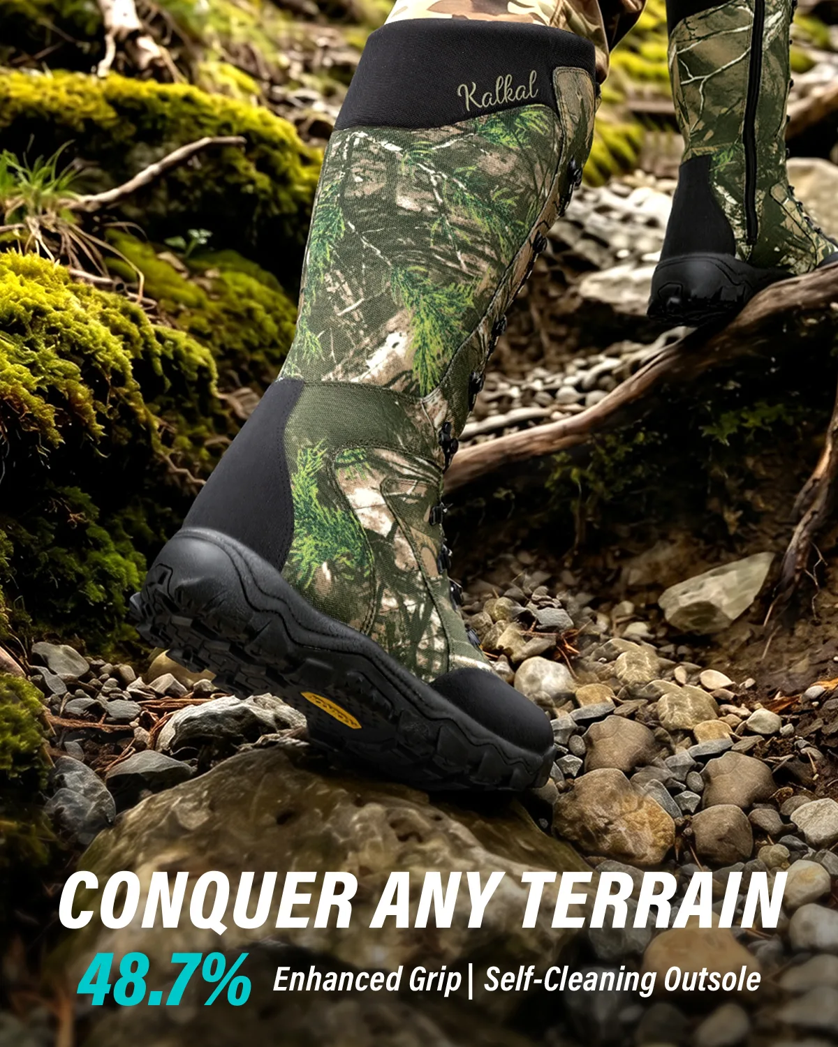 snake-boots-all-terrain-traction Snake hunting boots providing reliable traction on steep terrain