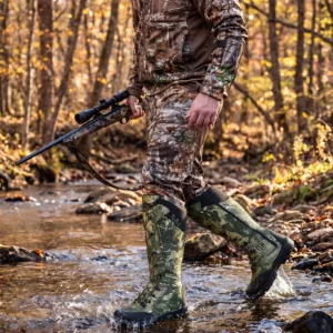 Hunter wearing Kalkal snakeproof hunting boots in the woods