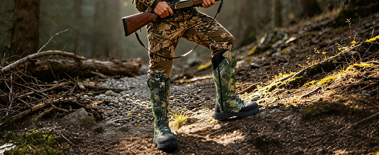 Side zip snake hunting boots built for hunting through brush and timber