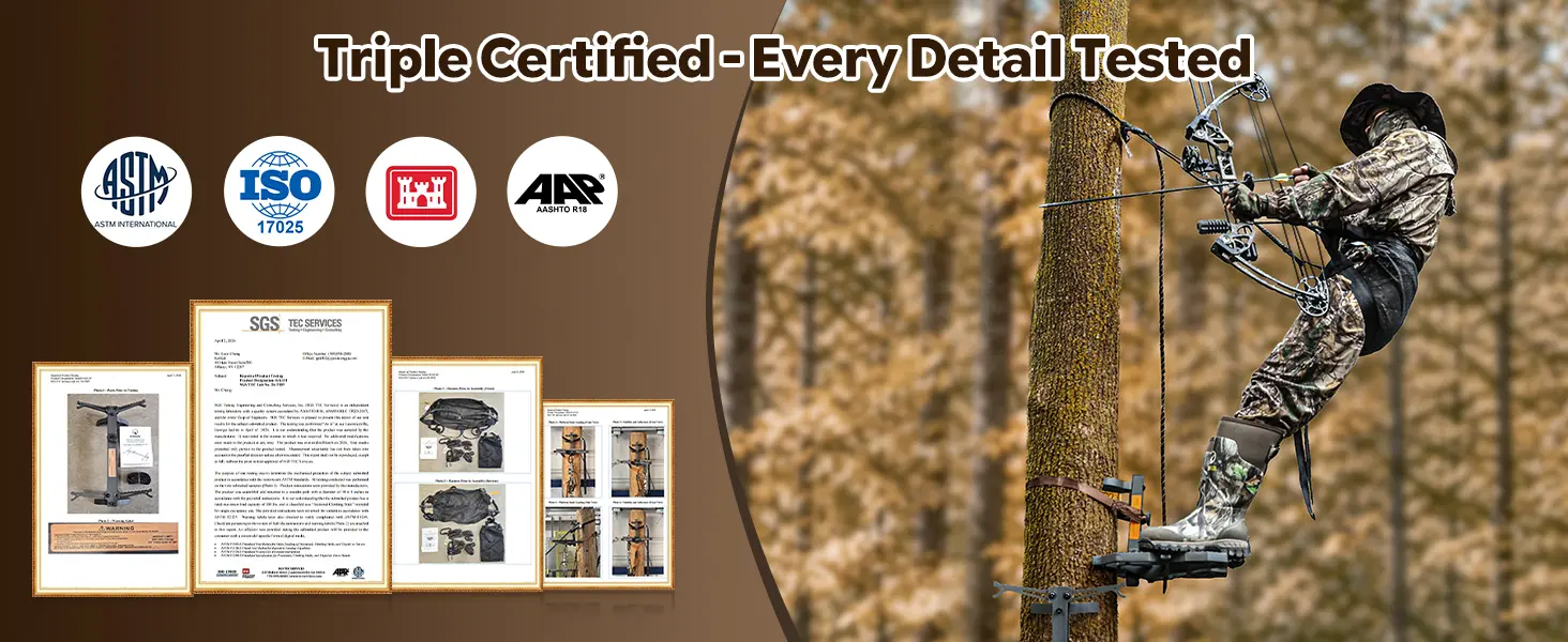ASTM-tested saddle hunting system with 300 lbs weight capacity
