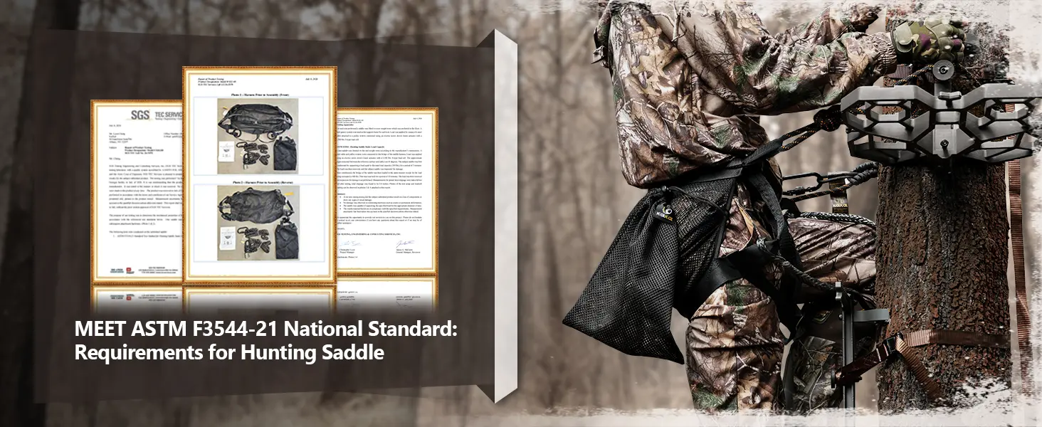 ASTM-tested tree saddle certificate for saddle hunting gear