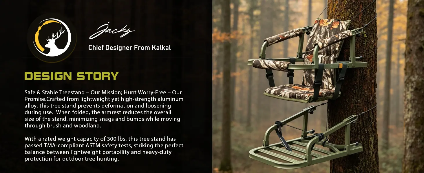 Kalkal self climbing tree stand design focused on mobile hunting and field use