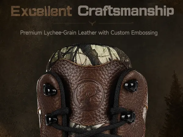 Premium full-grain leather upper on hunting boots