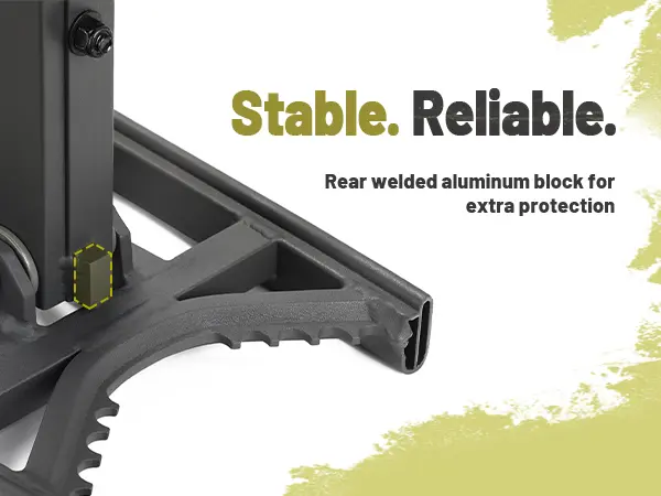 Reinforced aluminum support block on a hang-on tree stand for added platform stability
