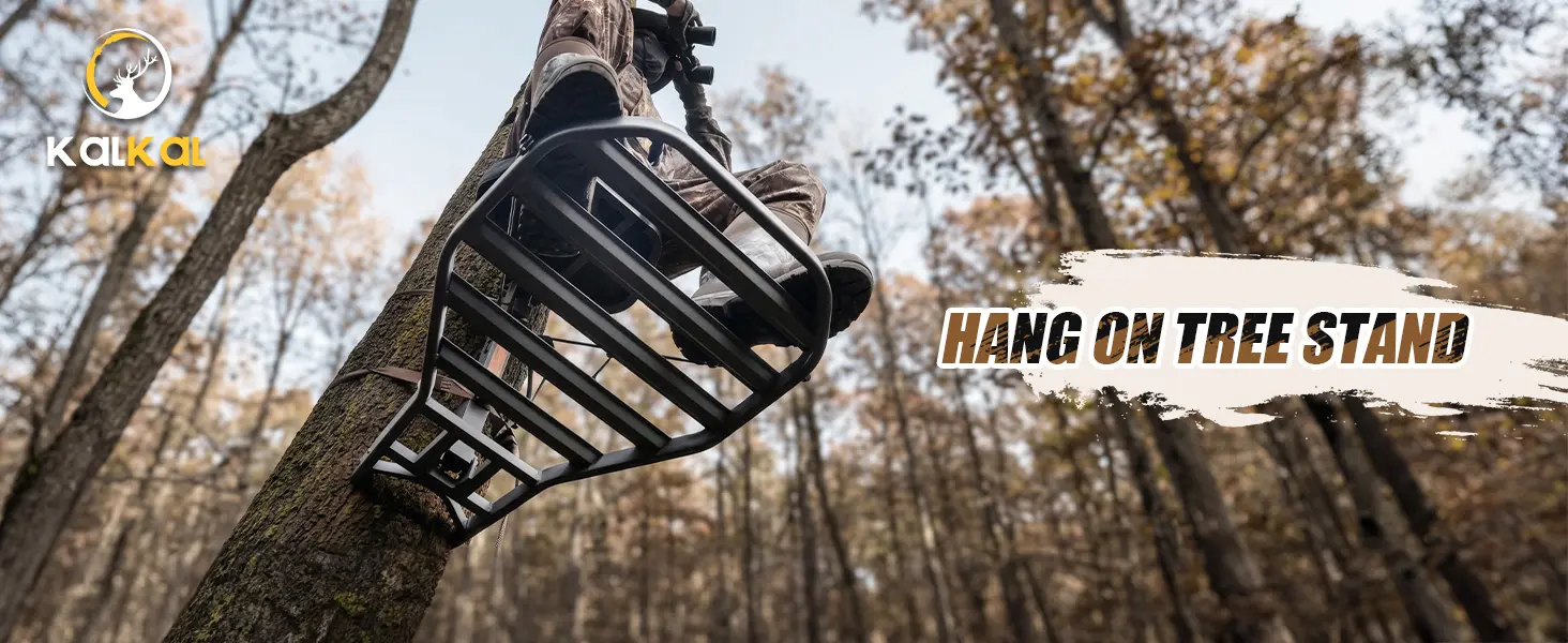 Hunter sitting in a tree stand during a deer hunting setup