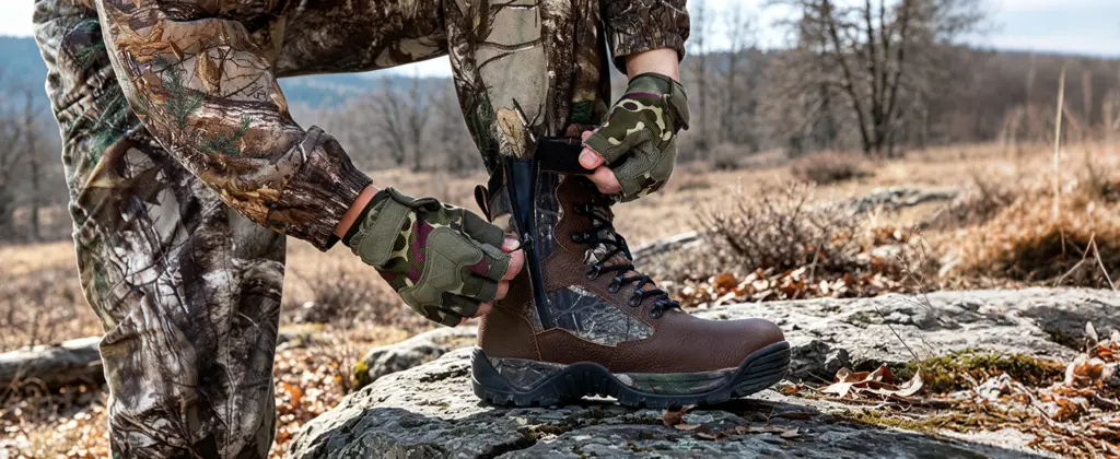 Hunter lacing hunting boots for a secure fit
