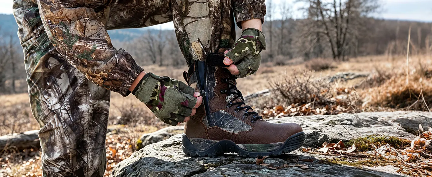 Hunter lacing hunting boots for a secure fit