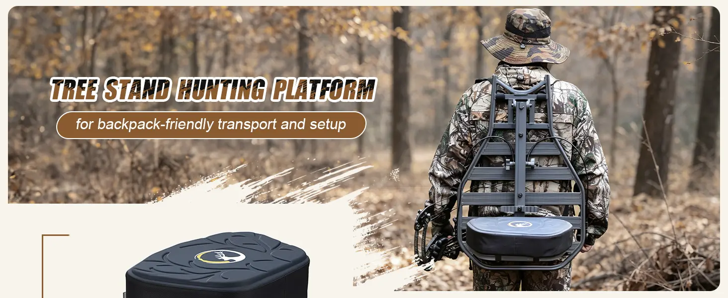 Hunter carrying a portable and lightweight tree stand to a hunting location