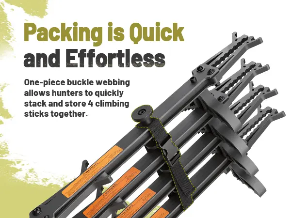 Stackable hunting climbing sticks designed for easy transport with a mobile tree stand setup