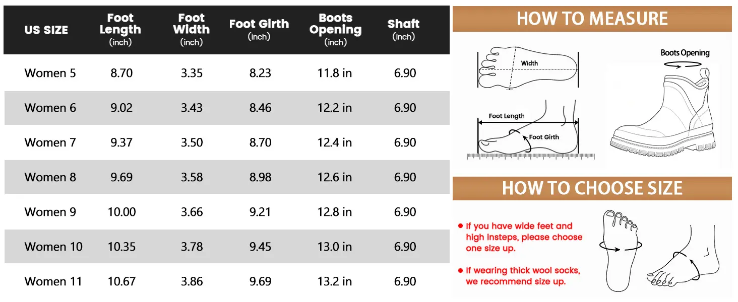KALKAL women's rubber boots size chart