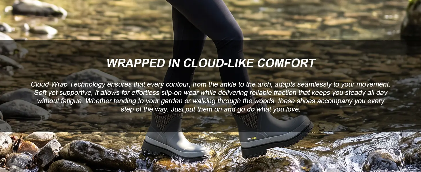KALKAL women's ankle rain boots with cloud-like comfort