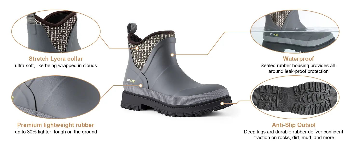 Key features of Kalkal women's rubber mud boots