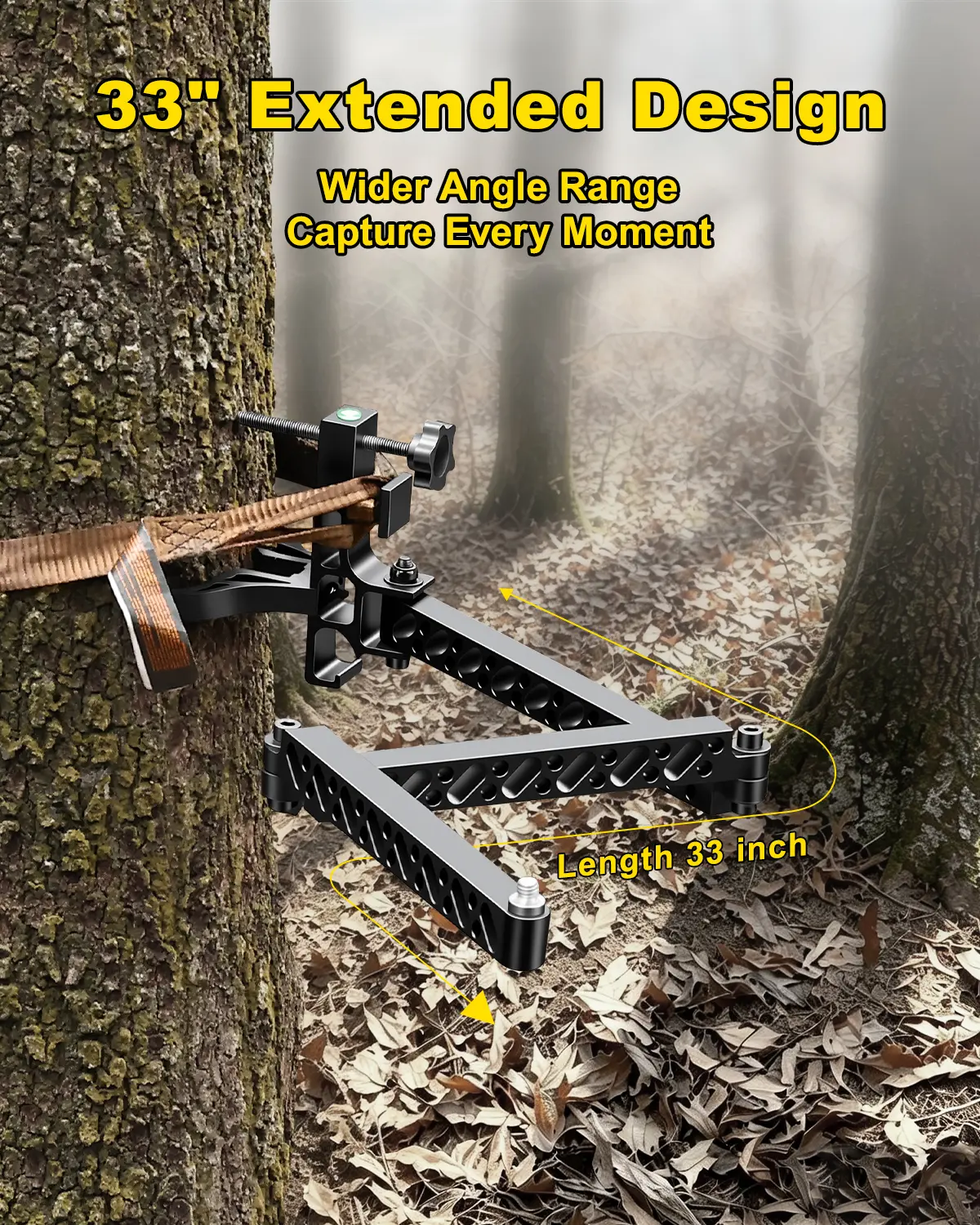 33-inch extended camera arm for flexible camera positioning from a tree stand