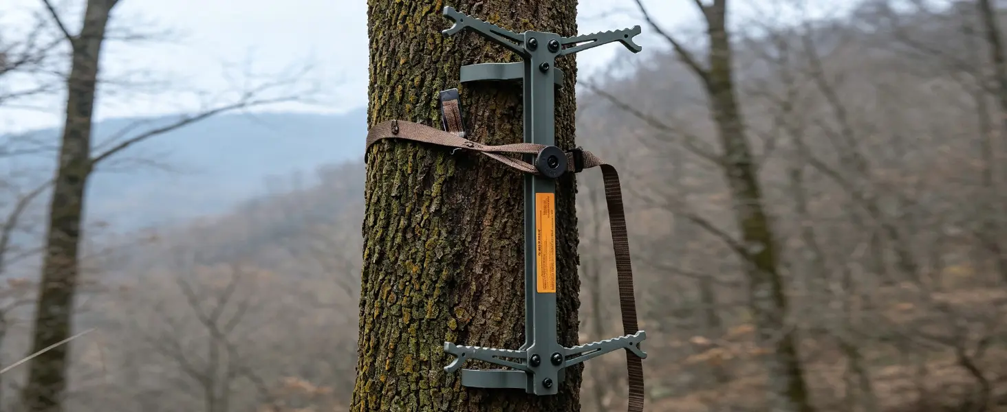 KALKAL climbing stick securely mounted to a tree trunk