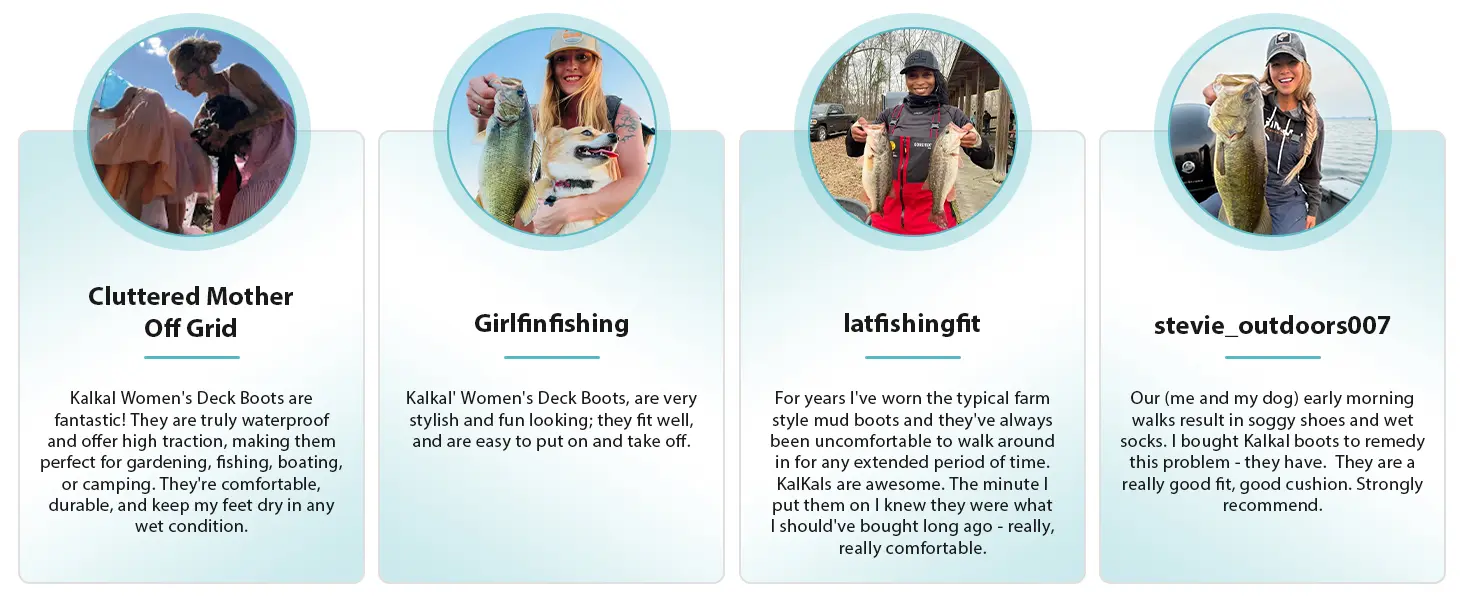 customers' positive reviews for Kalkal fleece-lined deck boots