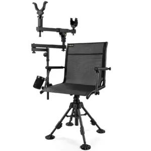 KALKAL hunting chair with dual shooting rests, black mesh seat, adjustable legs, and dual front and rear support