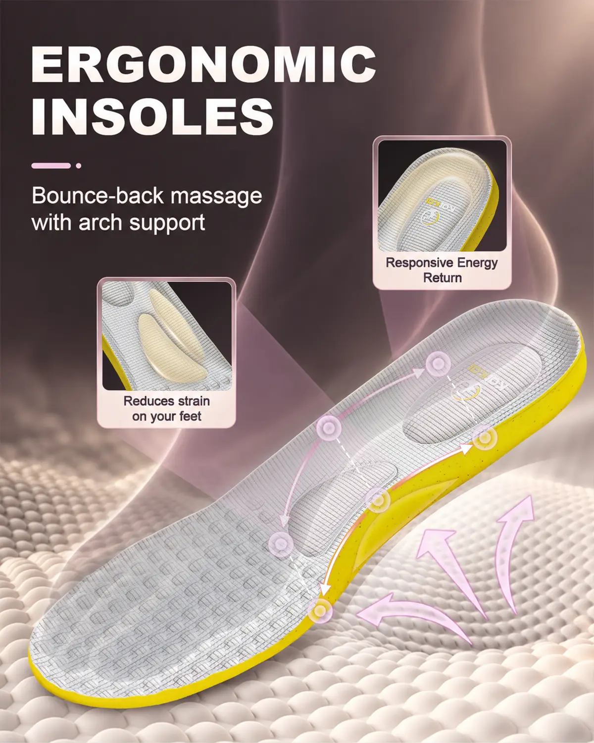 Cushioned high-rebound insole designed to provide arch support inside women's rubber hunting boots