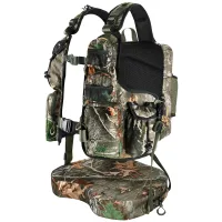 Lightweight pack-style turkey hunting vest with integrated magnetic seat